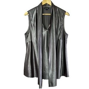 Nine West Charcoal Silver/Gray Women’s Satin Tank Top Size 1X Attached Scarf Tie